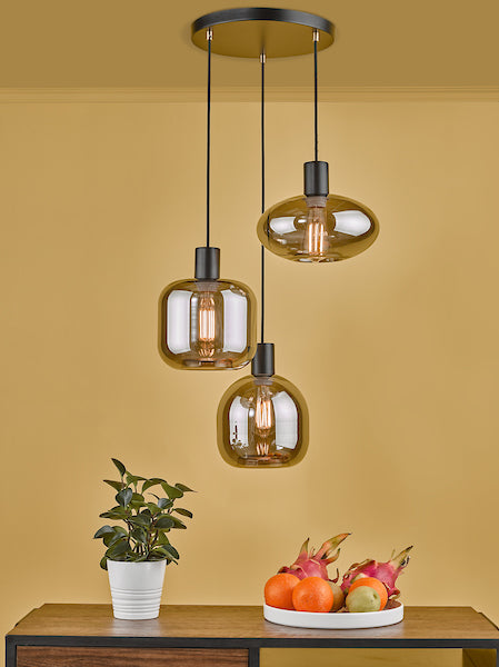 Dar Aiden 3lt Cluster Pendant Black with Smoked Glass Online Sale