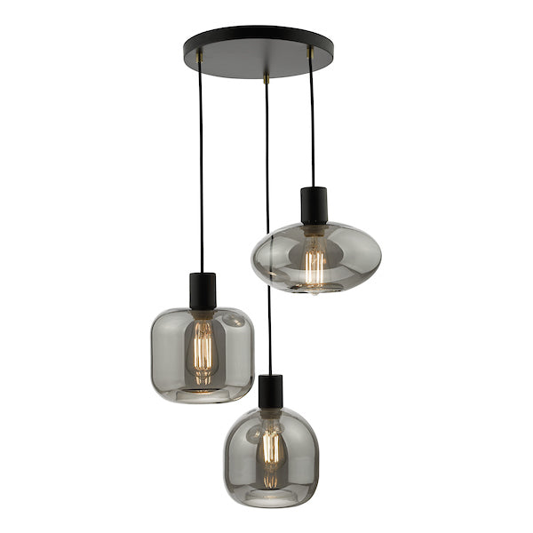 Dar Aiden 3lt Cluster Pendant Black with Smoked Glass Online Sale