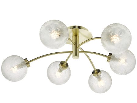 Dar Avari 6 Light Semi Flush Satin Brass And Clear Frosted Glass Online now