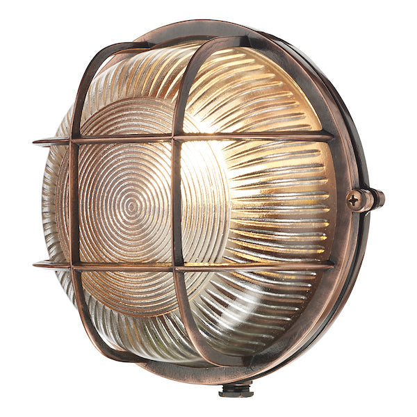 David Hunt Admiral Round Bulkhead Antique Copper Wall Light IP64 Online