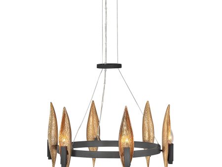 Quintiesse Willow 6 lt Chandelier, Carbon Black with Deluxe Gold Finish Online Sale