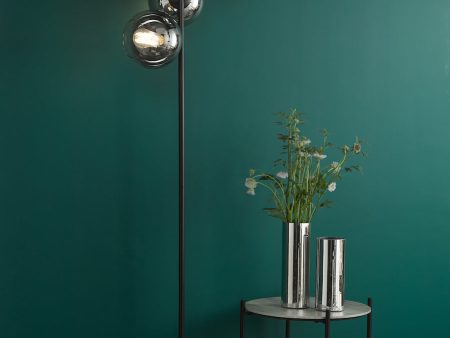 Dar Lycia 3 Light Floor Lamp Matt Black and Ombre Smoked Glass For Sale