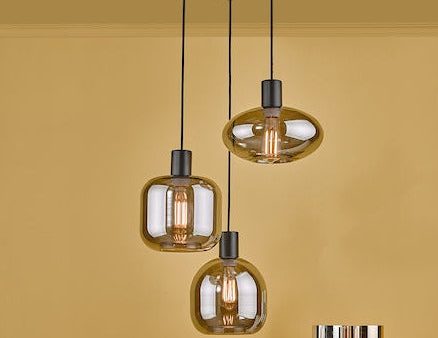 Dar Aiden 3lt Cluster Pendant Black with Smoked Glass Online Sale