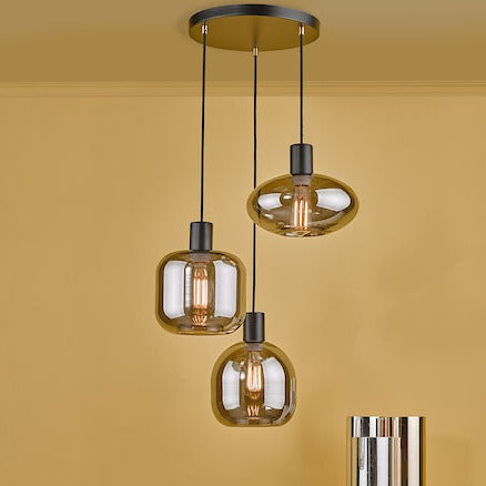 Dar Aiden 3lt Cluster Pendant Black with Smoked Glass Online Sale