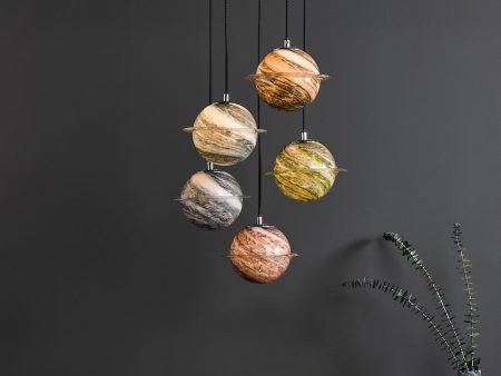 Dar Cygnus 5 Light Cluster Pendant Polished Chrome and Planet Style Glass Hot on Sale