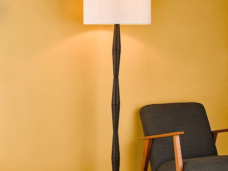 Dar Sierra Floor Lamp Black Wood with Shade For Sale