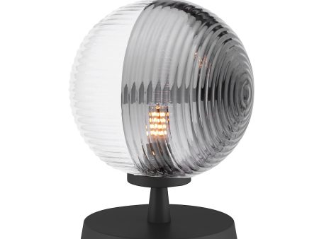 Dar Esben Table Lamp Matt Black & Smoked Clear Ribbed Glass Discount