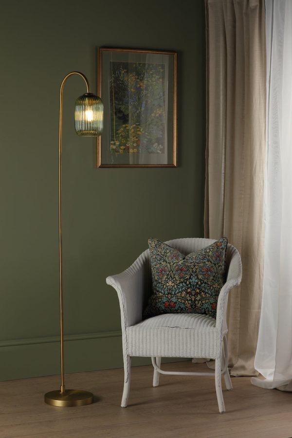 Dar Idra Floor Lamp Aged Bronze and Green Ribbed Glass Discount