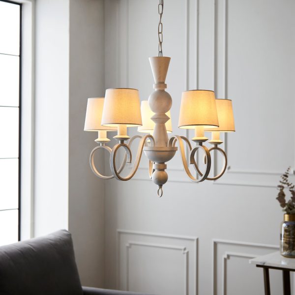 Amos Cotswolds Chandelier Distressed White with Shades Online Sale