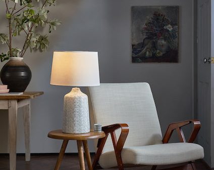 Dar Vondra Table Lamp White and Grey with Linen Shade on Sale