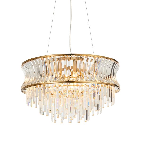 Amos Concave 9 Light Crystal Chandelier Warm Brass For Cheap