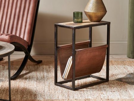 Nkuku Alera Side Table Natural & Brown Leather For Cheap