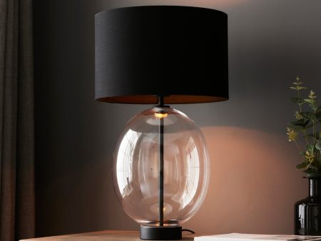 Amos Ovate Table Lamp Clear Glass with Black Shade on Sale