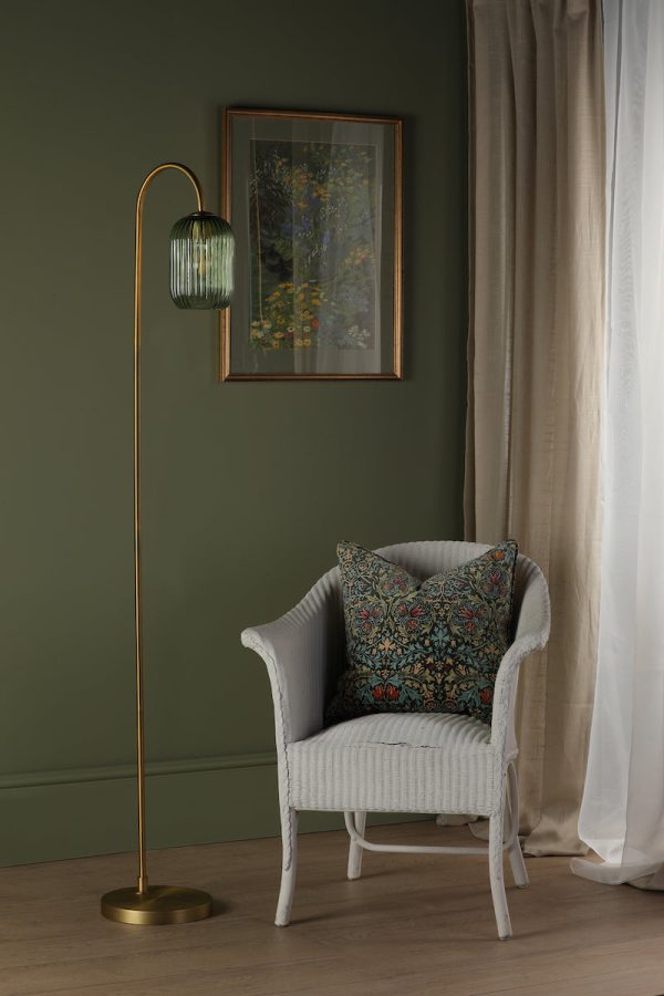 Dar Idra Floor Lamp Aged Bronze and Green Ribbed Glass Discount