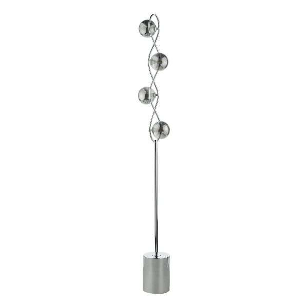 Dar Lysandra 4 Light Floor Lamp Polished Chrome and Smoked Glass Discount