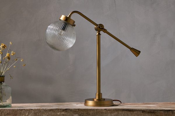 Nkuku Sengol Recycled Glass Desk Lamp Antique Brass For Sale