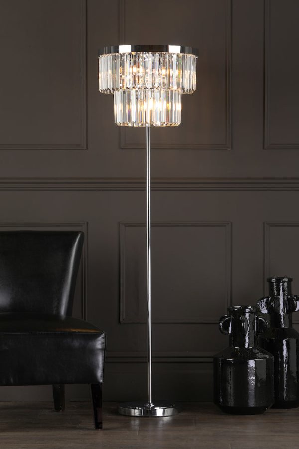 Dar Gold Collection Angel Floor Lamp Polished Chrome Crystal Fashion