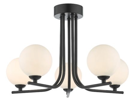 Dar Cradle 5 Light Semi Flush Matt Black Opal Glass Online now