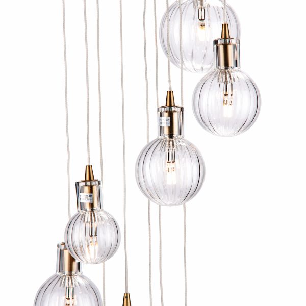 Dar Dita 10 Light Cluster Pendant Brass & Glass Fashion