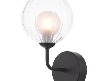 Dar Feya Wall Light Matt Black & Clear Opal Glass Discount