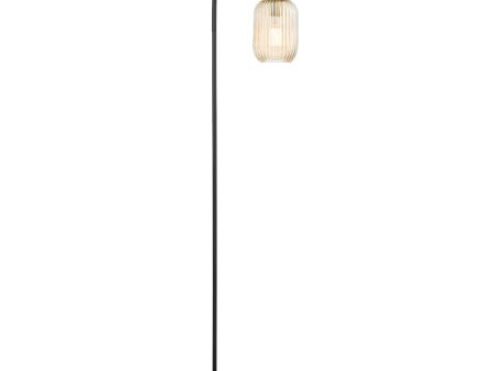 Dar Idra Floor Lamp Matt Black and Champagne Ribbed Glass Hot on Sale