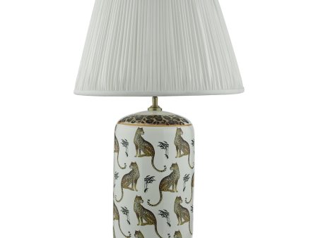 Dar Gold Collection Tigris Ceramic Table Lamp White Leopard Motif Base Online now