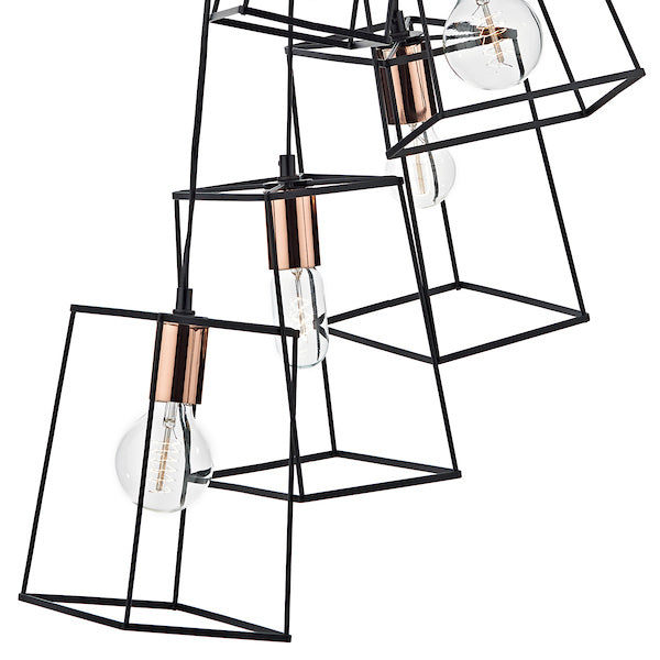 Dar Tower 6 Light Cluster Pendant Black and Copper Online