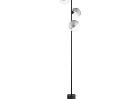 Dar Spiral 3 Light Floor Lamp Matt Black & Smoked Clear Ribbed Glass Online Sale