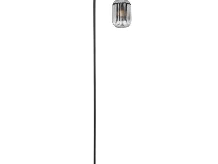 Dar Idra Floor Lamp Matt Black and Smoked Ribbed Glass Hot on Sale