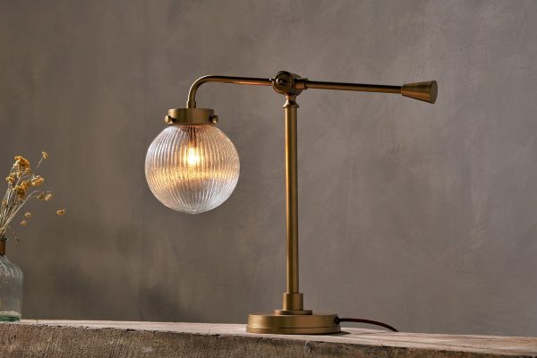 Nkuku Sengol Recycled Glass Desk Lamp Antique Brass For Sale