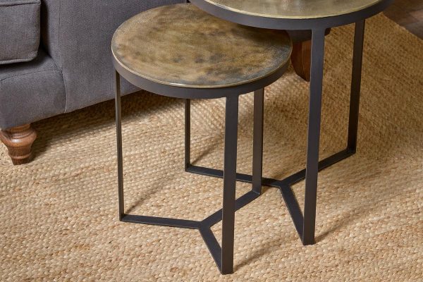 Nkuku Maba Nest of Side Tables Antique Brass Online Sale