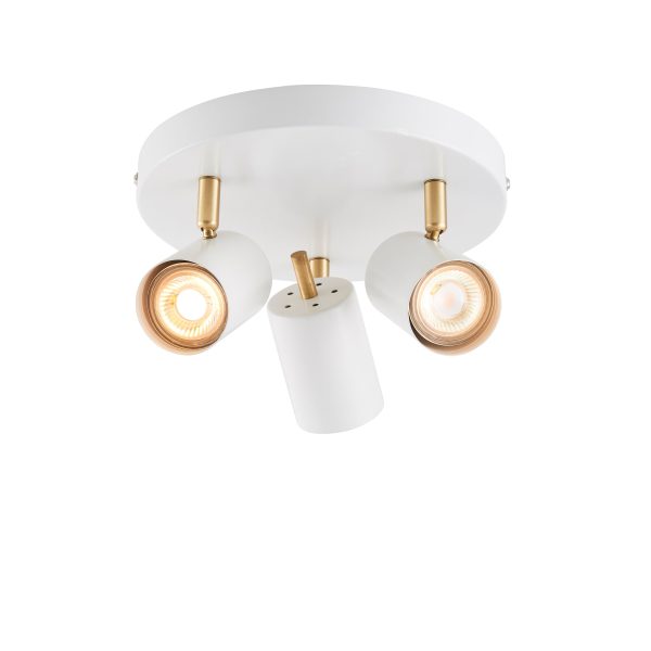 Endon Gull 3 Arm Spotlight Matt White & Satin Brass Fashion