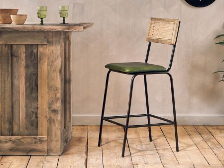 Nkuku Iswa Leather & Cane Counter Chair Rich Green Online now