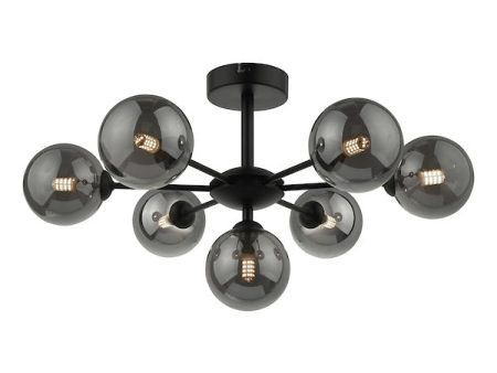 Dar Cohen 7 Light Semi Flush Matt Black Smoked Glass Online Sale