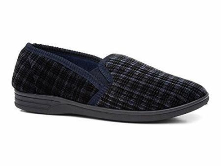 Navy Check Velour Slippers Online Hot Sale