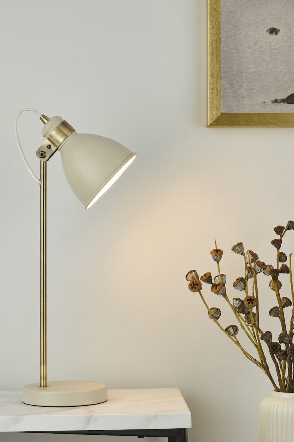 Dar Frederick Task Table Lamp Cream Antique Brass Online Sale