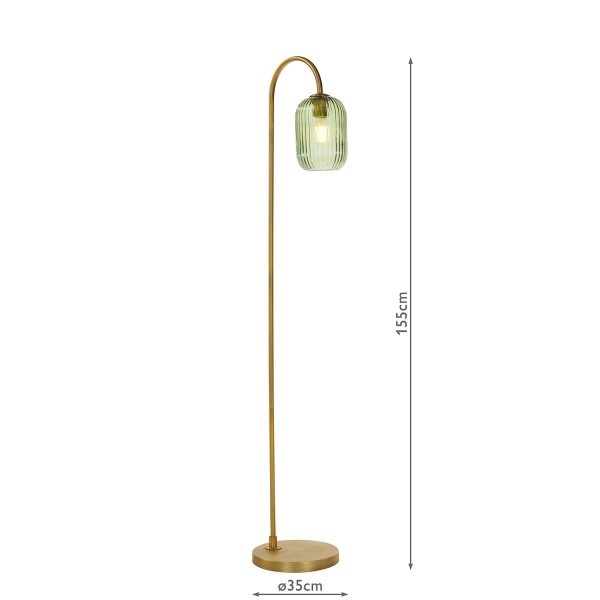 Dar Idra Floor Lamp Aged Bronze and Green Ribbed Glass Discount