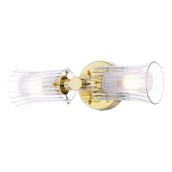 Dar Elba Bathroom 2 Light Wall Light Polished Gold Glass IP44 Supply