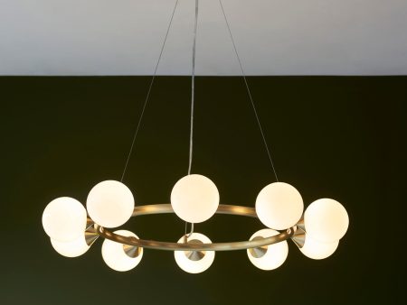 Amos Crib 10 Light Circular Chandelier Brushed Brass For Sale