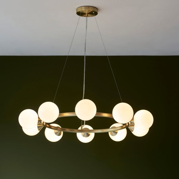 Amos Crib 10 Light Circular Chandelier Brushed Brass For Sale