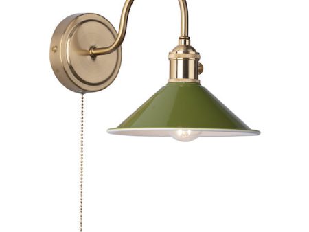 Dar Hadano Wall Light Natural Brass With Olive Green Shade Online Sale