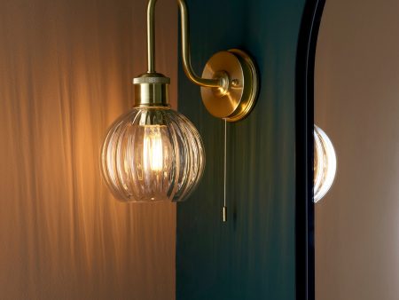 Amos Umber Bathroom Wall Light Satin Brass For Sale