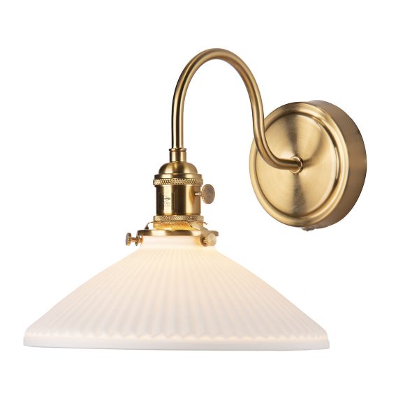 Dar Hadano Wall Light Natural Brass & Ceramic Shallow Shade Fashion