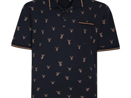 Stag Print Polo Shirt Hot on Sale