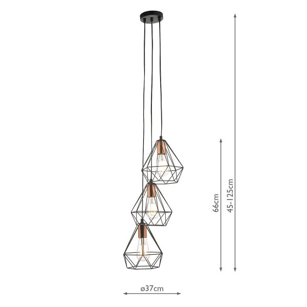 Dar Deyon 3 Light Cluster Pendant Black and Copper Supply