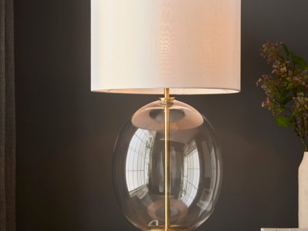 Amos Ovate Table Lamp Satin Brass with White Shade on Sale