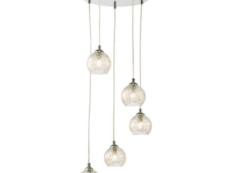 Dar Federico 5 Light Cluster Pendant Polished Chrome Clear Wire Glass Sale