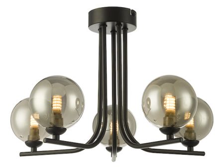 Dar Cradle 5 Light Semi Flush Matt Black Smoked Glass For Discount