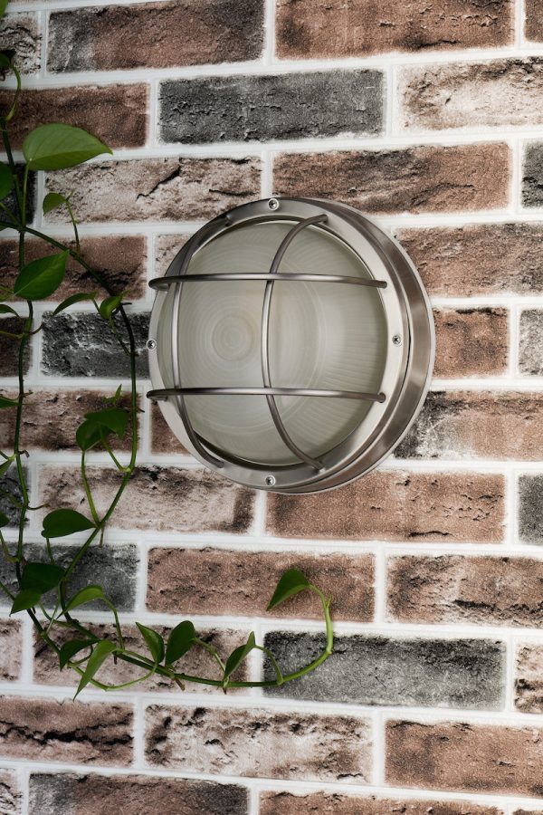 Dar Salcombe Outdoor Wall Light Round Stainless Steel IP44 Sale