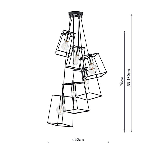 Dar Tower 6 Light Cluster Pendant Black and Polished Chrome on Sale